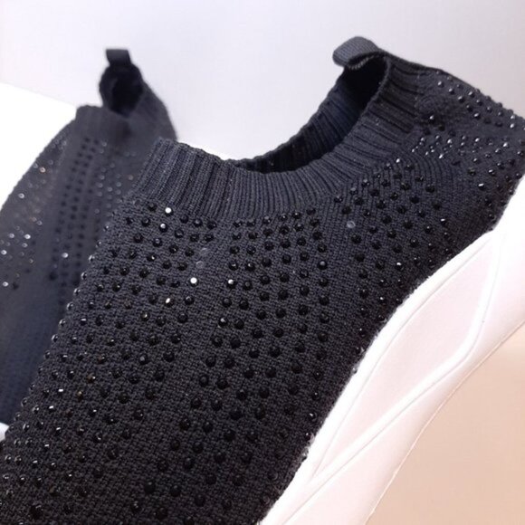 Alia Womens Size 8 Black Glitter Shoes Sparkle Studded Casual Slip On Sneakers - Picture 10 of 14